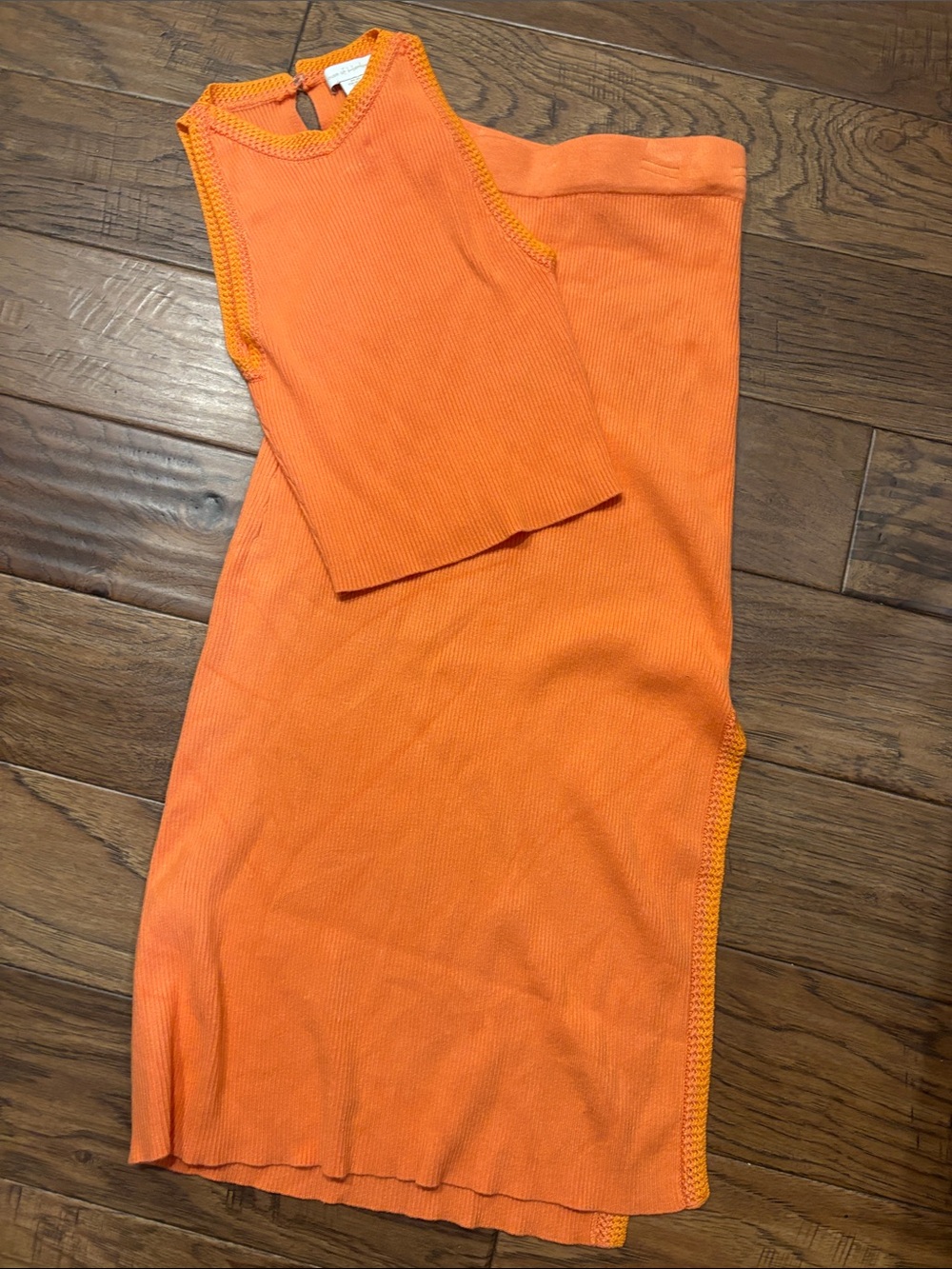 House of Harlow 1960 Two-Piece Orange Ribbed Crop Top & Skirt Set